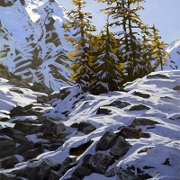 larches standing on path to opabin lake SOLD