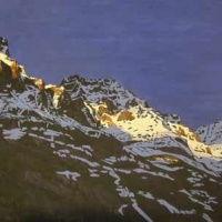 last light on lake o'hara mountain tops SOLD