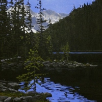 mountain glow behind the lake SOLD